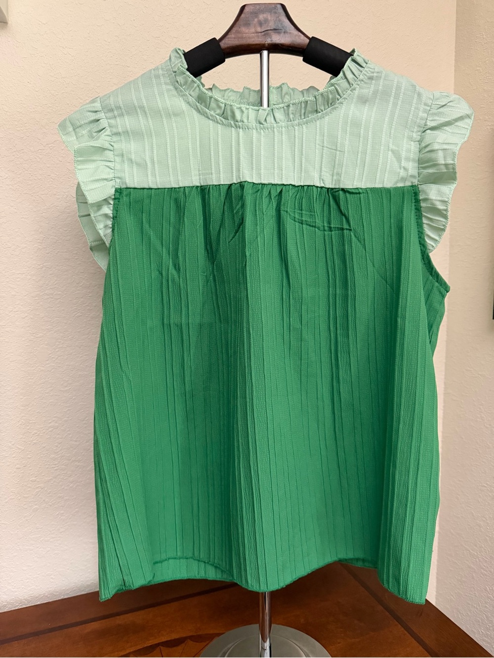 SHEIN Mint Green Ruffle Neck Blouse